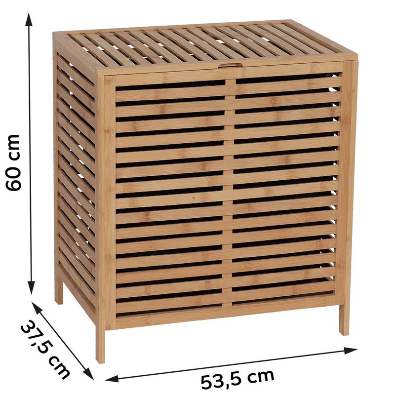 Bamboo Laundry Hamper with Lid, Removable Bag, Slatted Ventilation Design,