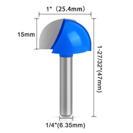 ASNOMY 1" Cutting Diameter Core Box Router Bit, 1/4 Inch Shank Round Nose Cove Box Router Bits - Solid Carbide 2-Flute Core Box Round Nose Router Bits