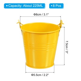 PATIKIL 3"x3" Small Metal Buckets with Handle, 8 Pcs Mini Galvanized Bucket Colorful Easter Buckets for Crafts Party Favors Decoration, Yellow
