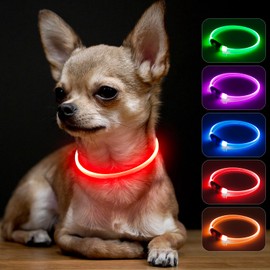 BSEEN Light Up Dog Collars - Rechargeable LED Puppy Collar, Glowing Pet Collar, TPU Cuttable Dog Lighted Collar for Small Medium Large Dogs (XS-Red(40cm))
