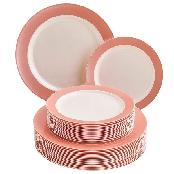 Silver Spoons DISPOSABLE 40 PC DINNERWARE SET | 20 Dinner Plates | 20 Salad Plates | Heavy Duty Plastic Dishes | Elegant Fine China Look | Pastel Collection (Blush)