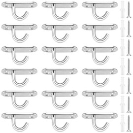 FUNSUEI 18 PCS 4.5 x 1.5cm Stainless Steel Ceiling Hooks, Heavy Duty M5 Pad Eye Plate with Screws, Open Pad Eye Plate U Hooks Ceiling Light Hook Plate for Hanging Lamp, Plant Basket, Ceiling Fan
