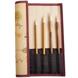 geneX Brush Scrolling, Calligraphy Pencil Case, Bamboo Flower Pattern, Pocket, Brush, Storage, Portable, yellow, S, No