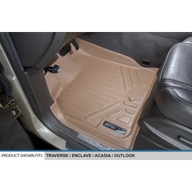 SMARTLINER Floor Mats 3 Row Liner Set Tan for Traverse/Enclave / Acadia/Outlook with 2nd Row Bucket Seats