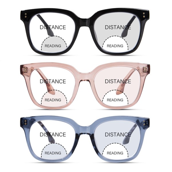 ZESAKER Bifocal Reading Glasses for Women Men Oversized Progressive Blue