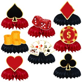 8Pcs Casino Theme Party Decorations Game Night Birthday Supplies Red and Black Honeycomb Centerpiece Decorations Casino Party Decorations