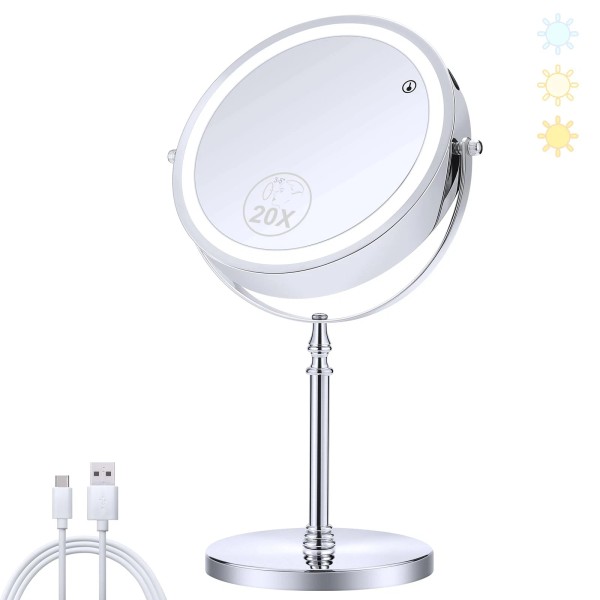 Miyadiva Lighted Makeup Mirror, 20X Magnifying Mirror with Light, Double