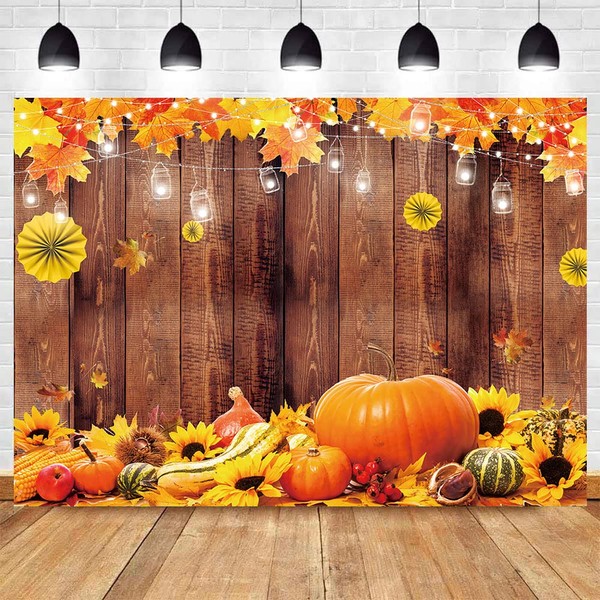 MAQTT 7x5ft Thanksgiving Photography Backdrop Autumn Pumpkins Harvest and Maple