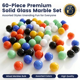 POPLAY 60PCS Glass Marbles Set, for Marble Board Game Chinese Checkers Board Game, 5/8Inch, 6 Colors