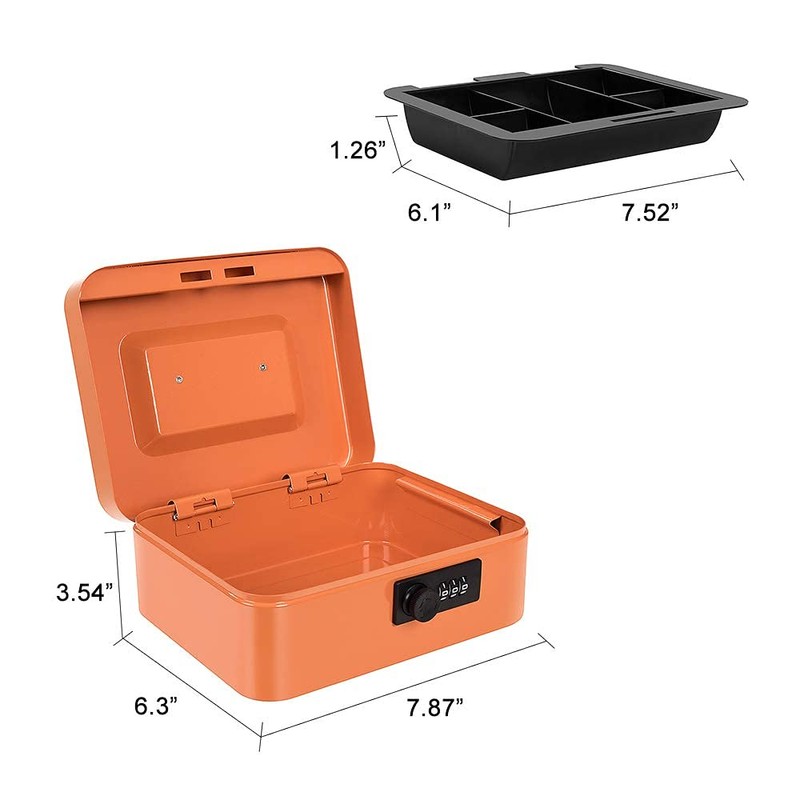Cash Box with Money Tray and Combination Lock Metal Money