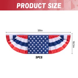 EBaokuup 3 Pcs 5 x 1.5 Ft Long Pleated American Flag Bunting,Double Sided Printed Traditional Patriotic American Bunting Flags for 4th of July,USA Pleated Fan Flag for Independence Day Garden Outdoor Decor