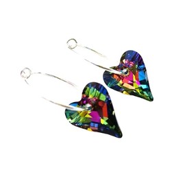 Rainbow Heart Hoop Earrings, Crystal Earrings, Sterling Silver, Gifts For Women, Her, Valentine, Mothers Day, Birthday Present For Her, Sister, Daughter