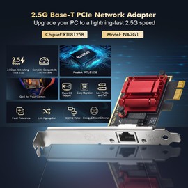 Binardat Adaptador de red PCIe de 2,5 G, RTL8125B 2500/1000/100Mbps Tarjeta Ethernet RJ45 driver LAN compatible con PXE para Windows/Linux/Mac