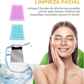 CLEOSKIN. Espátula Peeling Ultrasónico. Exfoliación, depurador facial de poros. Incluye 2 fundas de silicona para limpieza facial. Skin scrubber, elimina células muertas de la piel, skincare, belleza.