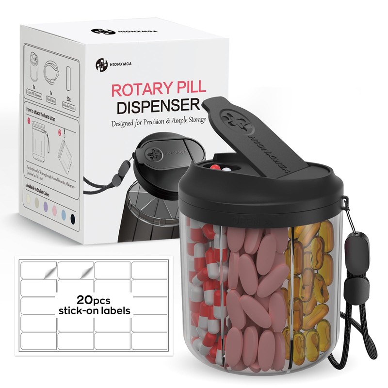 Hionxmga Pill Dispenser with 7 Large Compartments, Pill Organizer for