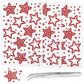 3Sheets Star Gem Stickers Jewels for Crafts, Face Makeup - Self Adhesive Rhinestone Jewel Stickers, Stick on Gems Rhinestones for Crafts, Craft Supplies for Kids (14.red Star)