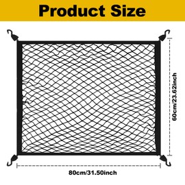 Cargo Net, Car Boot Net 80x60cm Extends to 180 x 120 cm, Universal Storage Mesh With 4 Hooks, Adjustable Elastic Nylon Mesh Organizer Net, Car Trunk Net, Luggage Net for Storage and Organization