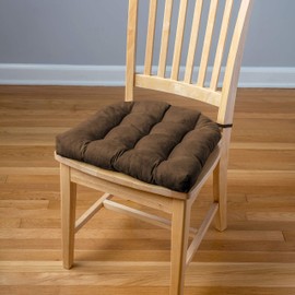 Barnett Home Decor Microsuede Coffee Bean Brown Dining Chair Pad with Ties - 15 x 17 Size Standard Chair Cushion - Latex Foam Fill Cushion, Reversible, Machine Washable - Microfiber Ultrasuede