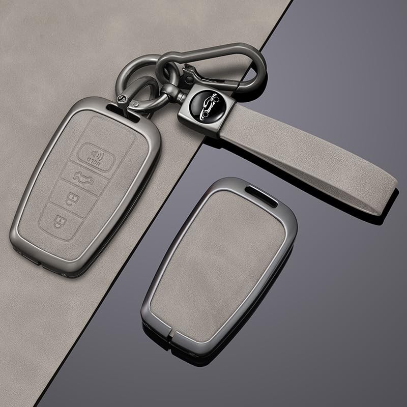 SANRILY Metal Leather 4 Button Key Fob Cover Fit for