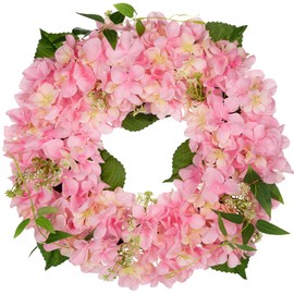 16 Inch Artificial Hydrangea Wreath, Faux Flower Wreath, Faux Pink Hydrangea, Decorative Wreath for Front Door, Coat, Wall, Farm Decor