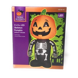 Gemmy Airblown Inflatable Skeleton Boy with a Pumpkin as His Head - Holiday Decoration, 3.5-Foot Tall