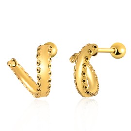 feilok Men's Earrings Stainless Steel Punk Octopus Finger Earrings Hoop Piercing Stud Earrings for Men Women, Stainless Steel