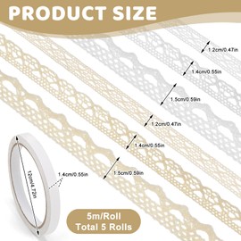 6 Rolls Lace Border Ribbon, Pattern Fabric Lace Ribbon, Vintage Lace Ribbon, Vintage Cotton Lace Trim, Decorative Crochet Lace with Double-Sided Tape, Edge Trimming Ribbon for Sewing Scrapbooking