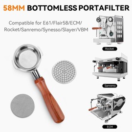 58mm Bottomless Portafilter fit for E61/Flair58/ECM/Rocket/Sanremo/Synesso/Slayer/VBM - 58mm Bottomless Portafilter with 2Puck Screen