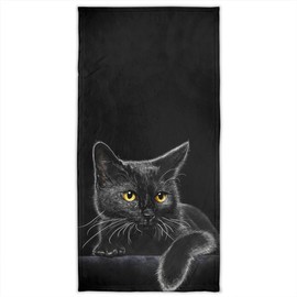 Zomer Microfibre Bath Towel 70 x 140 cm Beach Towels | Hand Towel Printed with Black Cat Motif | Absorbent Beach Towel for Beach, Poolside & Beach Chairs