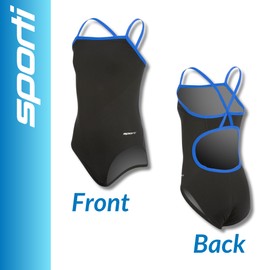 Sporti HydroLast Piped Thin Strap One Piece Swimsuit Youth (22-28) - Black/Royal - 22Y