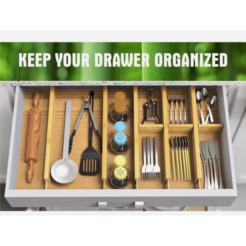 ANTOWIN 8 ANTOWIN Bamboo Drawer Divider Organizer 13”-17” Adjustable Separators