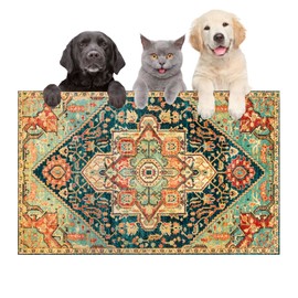 Large Boho Dog Cat Food Mats for Floors, Absorbent Dog Bowl Mat for Food and Water Dispenser Mat, Quick Dry Pet Supplies(Vintage Green, 36'' x 16'')