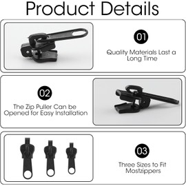 Ecomtra Zipper Pull Replacement Kit: 3 Sizes Metal Zip Puller Instant Zipper Rescue Fix Zipper Extension & Fixing Zipper Slider Replacemen Repair for Bag, Jacket, Jeans, Suitcase, Luggage (6 Pcs)