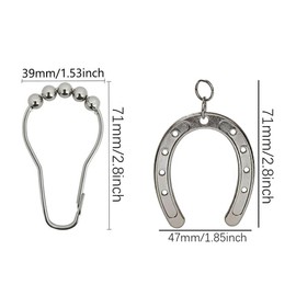 Western Horseshoe Shower Curtain Hooks Rings, 12 Pcs Rust Proof Stainless Steel Decorative Cowboy Shower Hook for Country Cowgirl Bathroom Decor, Bedroom, Living Room Home Curtain Hangers (Silver)