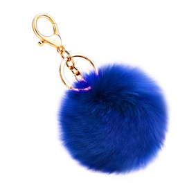 Soleebee Artificial Rabbit Fur Keychain, Fluffy Ball Pom Pom Key Chain, Bag Charm, Backpack Accessories, Car Key Ring for Women/Girls, dark blue
