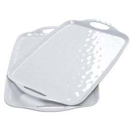 TP Serving Tray with Handles, Large Rectangle Melamine Serving Platter Set of 2, Pure White (19” x 12”)