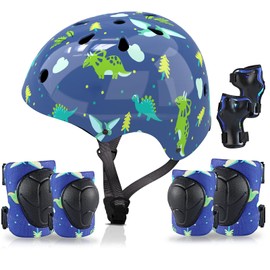 Kids Helmet with Knee Pads Elbow Pads and Wrist Guards,Child Protective Gear for Boys Girls Age 3-5-8 Years fit Roller Skates, Skateboarding, Scooter Bicycle Skate Scooter Skateboard (Blue)