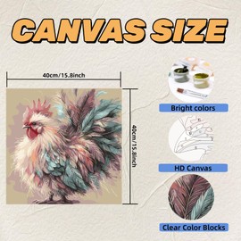 Colorful Rooster Paint by Numbers Kit for Adults Beginner,Cock Oil Painting Kit Adult Paint by Number Kits on Canvas,DIY Chicken Painting for Beginners Art by Numbers Home Wall Decor 15.8x15.8 Inch