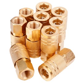 WHK 10Pack 1/4-Inch Brass FNPT Female Industrial Coupler,1/4 Inch Air Hose Fittings Air Hose Coupler Air Hose Connectors Fittings NPT Female Quick Connector Air Coupler.