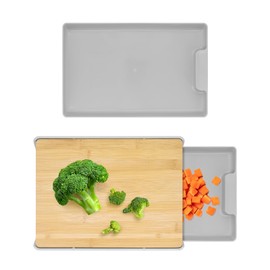 Seahelms Wooden Chopping Board with Plastic Tray - 33x24x 5cm Natural Bamboo Cutting Board Meal Prep Chopping Board for Food Prep,Meat,Vegetables & Bread