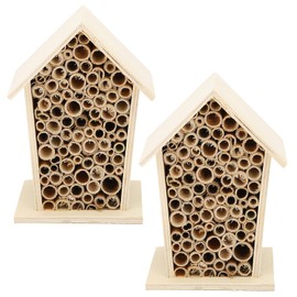 2PCS Wooden Bee House Wood Bee Room Hotel Shelter Nests Box for Garden Decoration Lovely Decor for Pollinator Bees