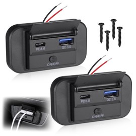 JIZZU 2Pcs Dual USB Car Charger Socket with Switch, 55W PD USB C Charging Socket, 36W QC3.0 Charging Socket, Type C Motorhome Socket 12V / 24V for Boat SUV Caravan RV Truck Marine