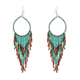 Boho Long Fringe Dangle Statement Earrings for Women Girls, Hademade Ball Beads Tassel Chain Woven Dangle Hook Chandelier Tribal Exaggerated, Metal, New
