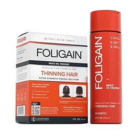 FOLIGAIN pack Solucion Triple acción con 10% trioxidil mas Shampoo con 2% trioxidil para hombres
