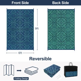 Lahome Navy Blue Outdoor Patio Rug Waterproof 6x9, Plastic Straw Rug Reversible Indoor Outdoor Carpet Floor Decor,Large Portable Outside Camping Mats for Balcony Deck Tent, Deep Blue 6x9