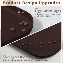 Smilool Silicone Pet Food Mat with Raised Edge for Food and Water Bowl, Dog Feeding Mats, Cat Food Trays for Floor Waterproof, Rubber Tray for Dogs and Cats, 24 x 16 x 0.8 Dark Brown