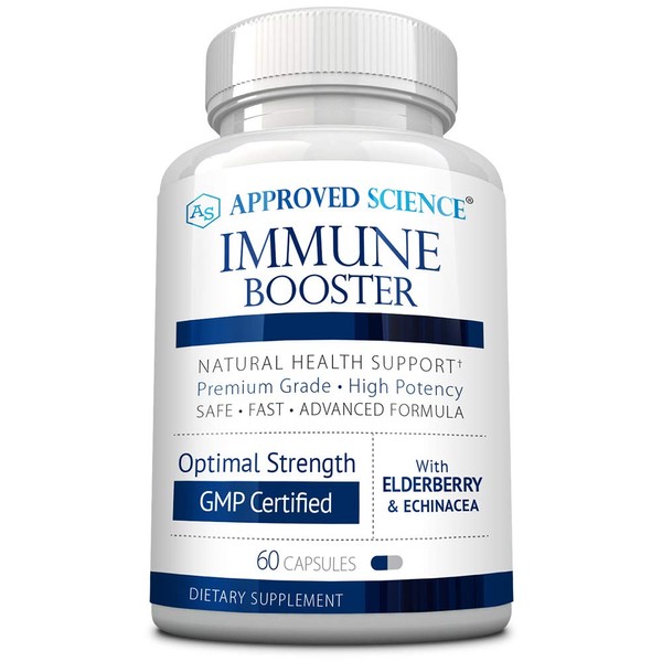 Approved Science® Immune Booster - Extra Strength Support - Elderberry Extract, Echinacea, Vitamin D3 and C, Zinc - All Natural - 60 Capsules - 1 Month Supply