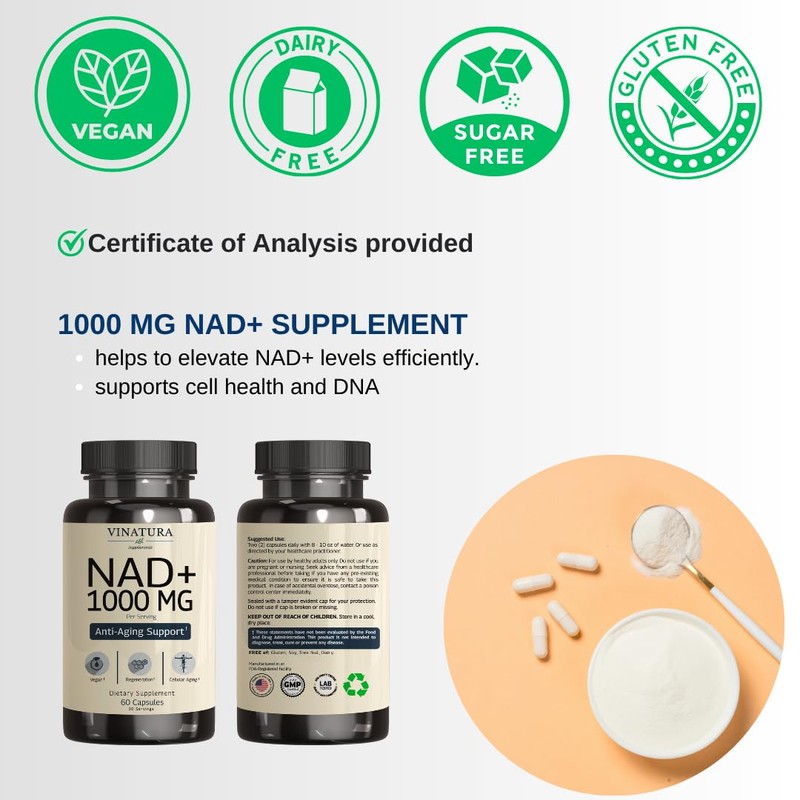 VINATURA NAD Supplement 1000mg - Pure NAD Supplement for Anti-Aging