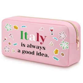 Italy Travel Gift Pink Makeup Bag Italy Themed Gifts for Italy Traveller Women Friends Sister Daughter Italy Lovers Gift Italian Trip Gifts for Italy Traveller Oxford Cloth Travel Toiletry Bag