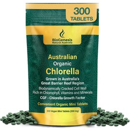 Biogenesis Organic Chlorella Mini Tablets – 300 Count (200mg) | Australian Grown | Rich in Chlorophyll, Vitamins & Minerals | Supports Energy & Immunity | Vegan Mini Tablets